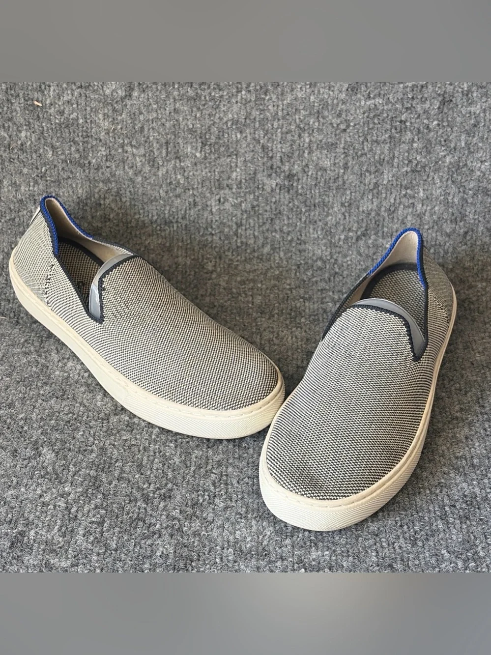 Rothy's‎ Slip-On Knit Flats in Navy and White with Blue Trim